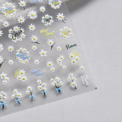 5D Embossed Flower Nail Stickers Spring Floral Nail Art Stickers Daisy Nail Decals Cute Stickers for Nails Designs Self Adhesive Nail Art Supplies & Decorations for Women Girls 1 Sheet
