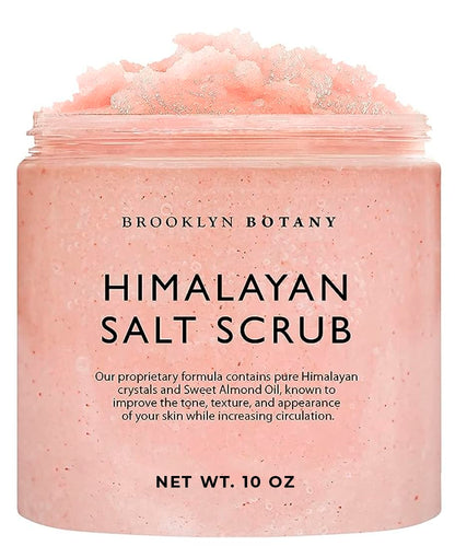 Brooklyn Botany Himalayan Salt Body Scrub - Moisturizing and Exfoliating Body, Face, Hand, Foot Scrub - Fights Stretch Marks, Fine Lines, Wrinkles - Great Gifts for Women & Men - 10 oz