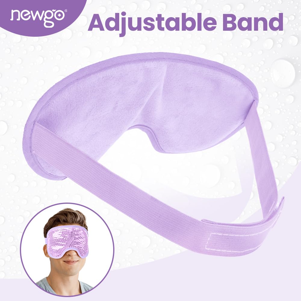 NEWGO Cooling Gel Eye Mask Reusable Cold Eye Mask for Puffy Eyes, Eye Ice Pack Eye Mask with Soft Plush Backing for Dark Circles, Migraine, Stress Relief - Purple