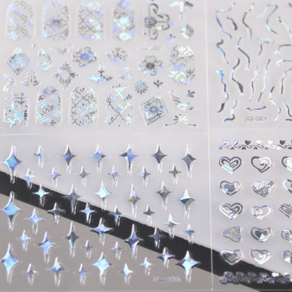 30 Sheets Silver Nail Art Stickers 3D Self-Adhesive Line Nail Decals for Acrylic Nails Lace Leaf Flower Nail Supplies for Nail Art Glitter DIY Design Nail Stickers for Women