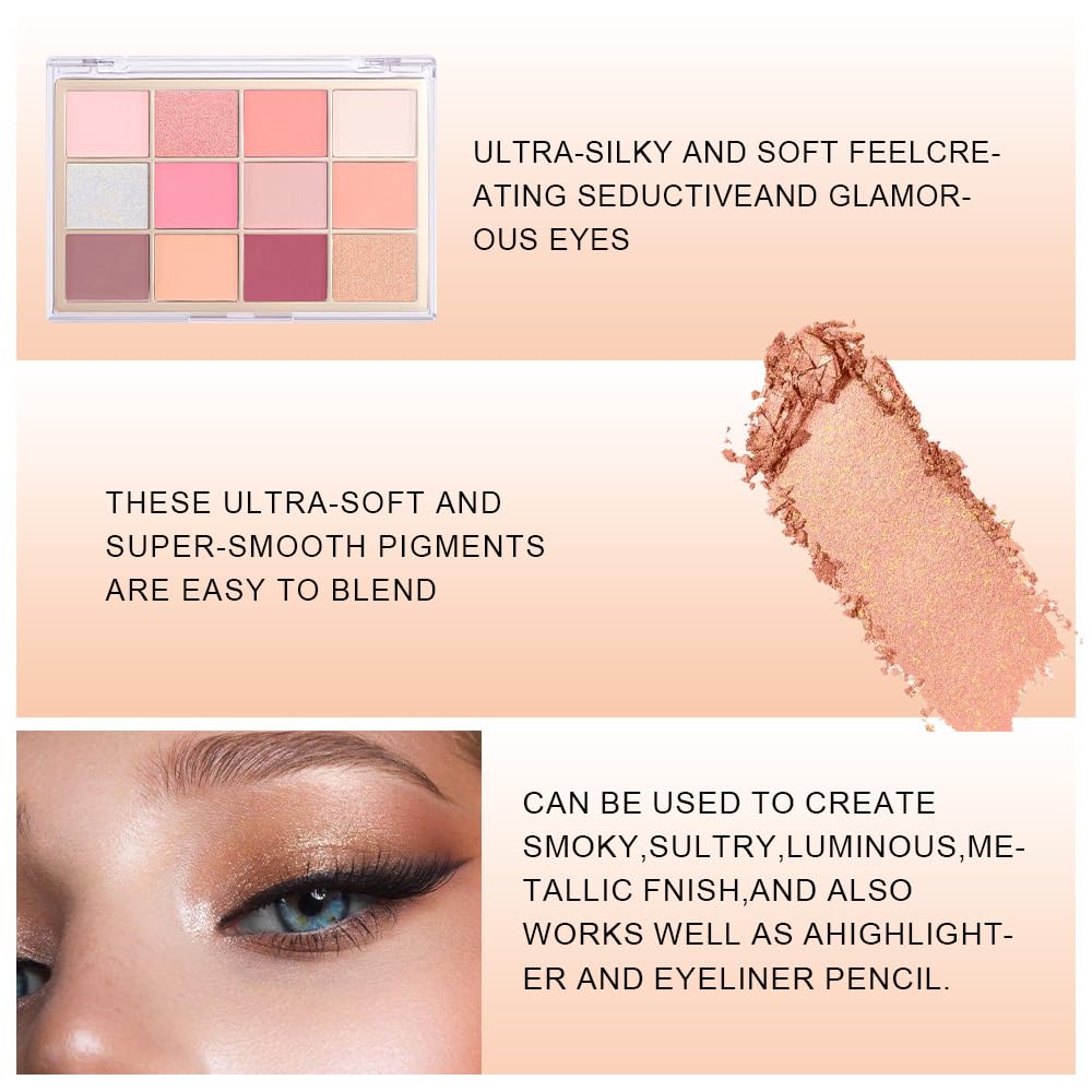 Nude Pink Eyeshadow Palette,Natural Neutral Warm Colors Cream Light Colors Eyeshadow Palette,Eye Shadow Palette Long Lasting Naturing-Looking Make Up Pallets for Women,Vegan