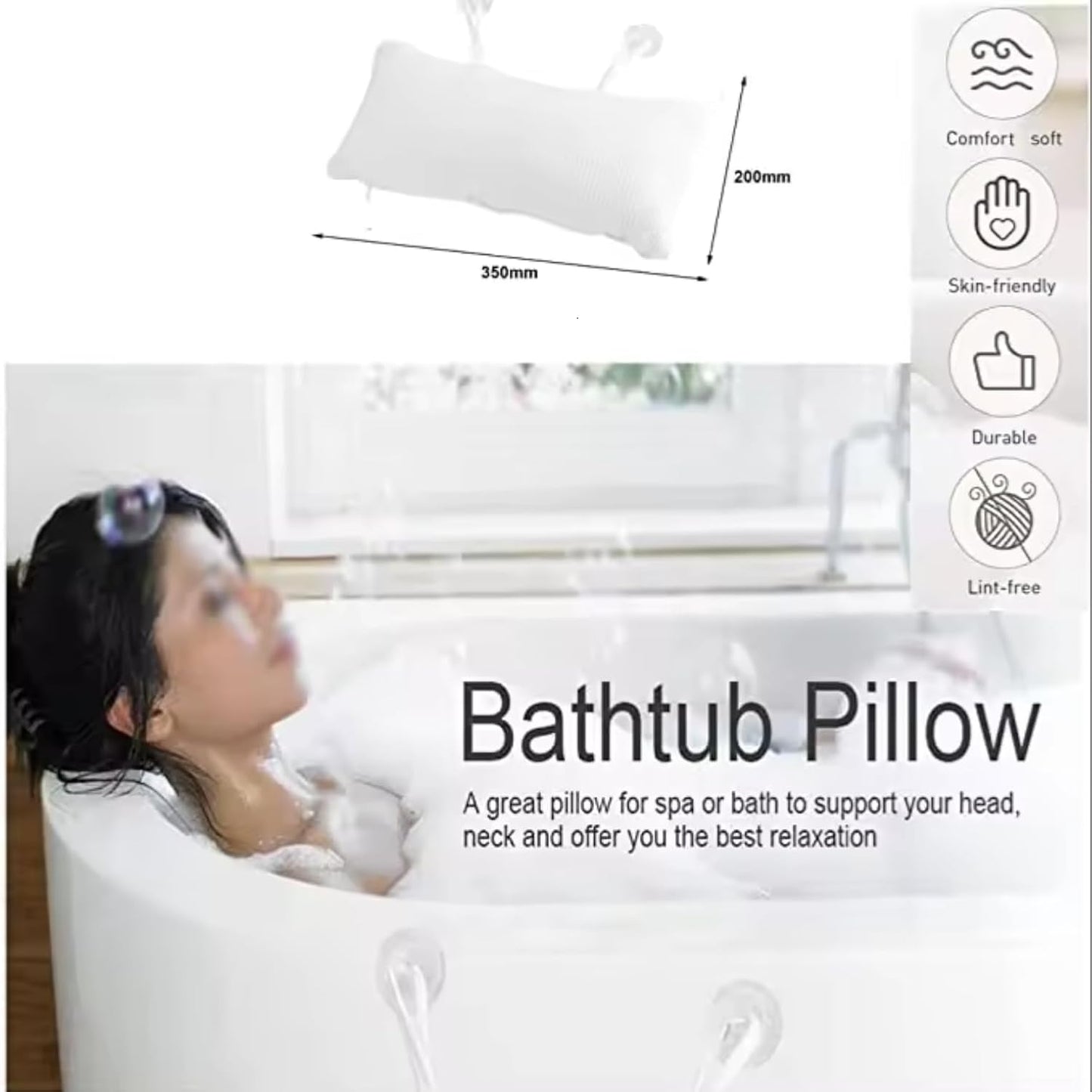 YUET Anti-Slip Non-Slip Bathtub Pillow Home Spa Bath Inflatable Cushion Head Neck Back Shoulders Rest Relax Suction Cup Bathroom Support for Hot Tub Luxurious Headrest