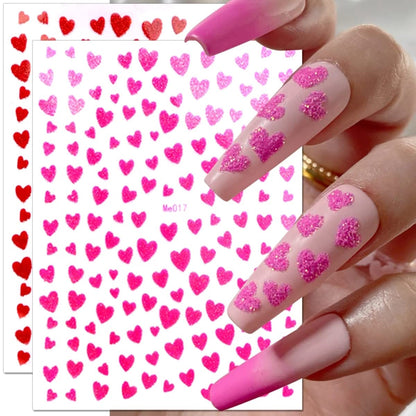 10 Sheets Heart Nail Stickers - 3D Self-Adhesive Valentine's Day Nail Art Stickers - Shiny Love Heart Nail Decals - Gold, Silver, Black