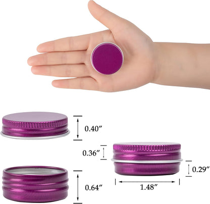 0.5 oz Screw Top Aluminum Tin Jar with Screw Lid and Blank Labels (Purple - Pack of 32)