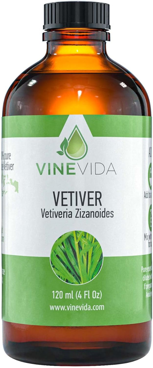 VINEVIDA Vetiver Essential Oil 4 oz - Undiluted Candle Scent DIY Scents for Candlemaking Bulk Soap Making Safe Skin, 7.18 Ounces, 120.0 milliliters, 4.0 Fl Oz, 1
