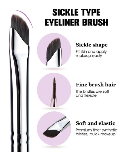 Eyeliner Brush, EIGSHOW Sickle Angled Gel Eyeliner Makeup Brush for Precise Eye Liner, Eyebrow, Eyelid with Ultra Thin Vegan Bristles (E865 Purple)