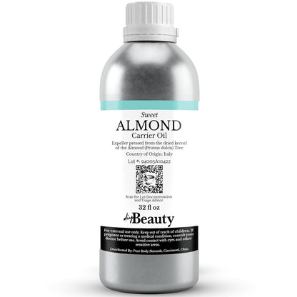 Bulk Sweet Almond Oil - 32 Fl Oz Large Size Bottle, Cold Pressed 100% Pure - Moisturizer for Skin, Hair, Body, Carrier Oil for Massage Oils