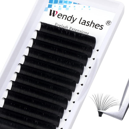 Easy Fan Volume for Lash Artists: Wendy, Handmade Fans for Eyelash Extensions, Self Fanning, Blooming, Black, D Curl, 0.05mm, 11mm, KH126