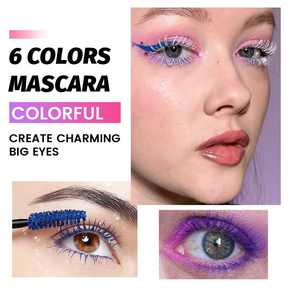 Colored Mascara for Eyelashes, Voluminous Colorful Mascara Set, Pink Blue Purple White Brown Black Lash Pack - Lengthening, Defining, Curling, Multiplying Formula, Cruelty-Free & Waterproof