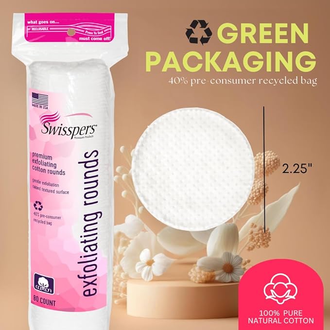 Swisspers premium exfoliating cotton rounds