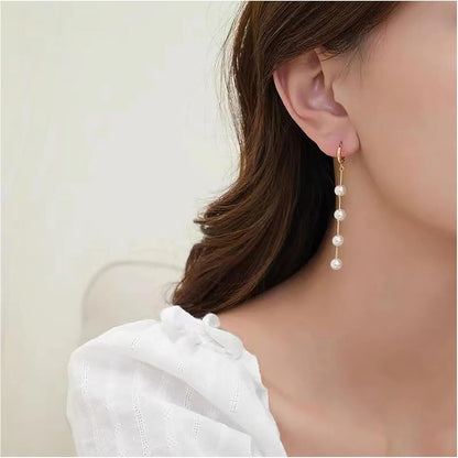 Boho Pearl Dangle Earrings Long Pearl Chain Earrings Gold Pearl Tassel Earrings Vintage Pearl Hoop Huggie Earrings Jewelry for Women