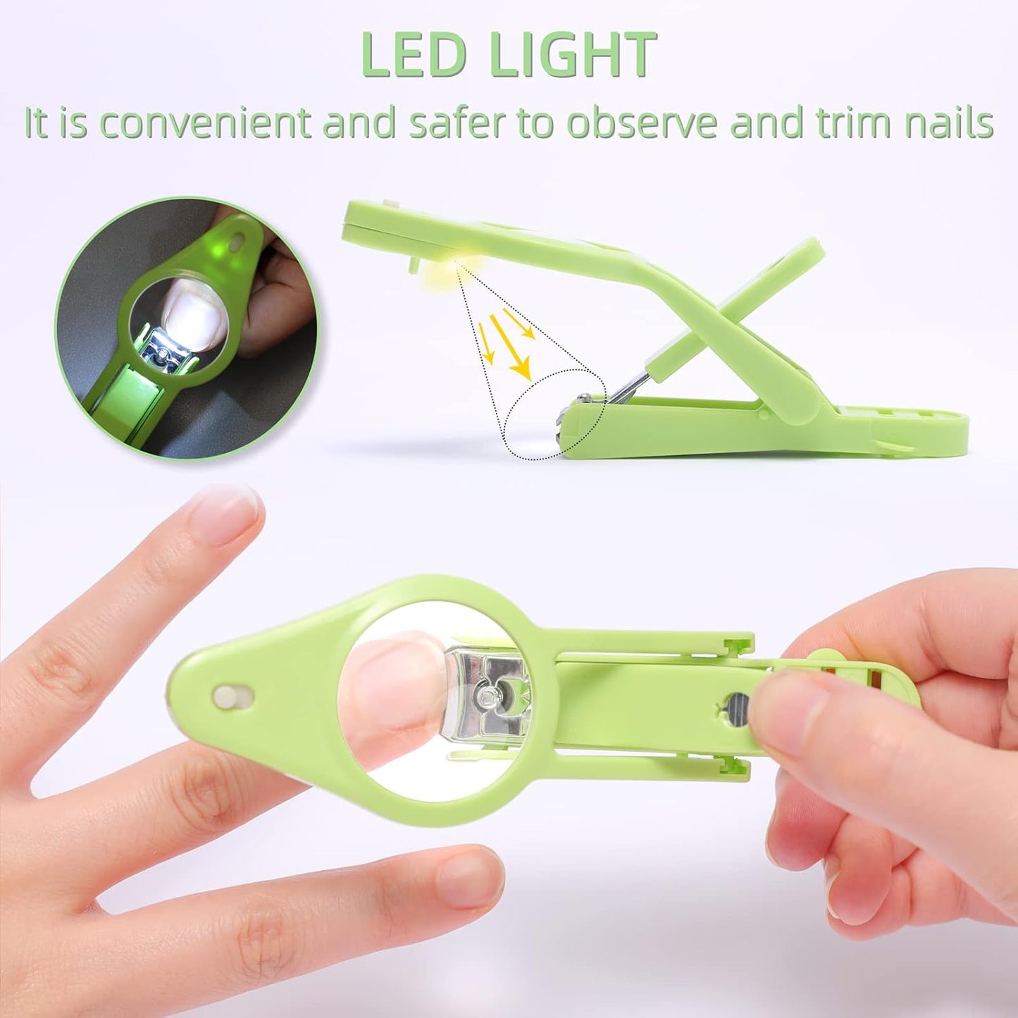 Nail Clippers with fold-Away Magnifier and LED Light, nail clipper with light,lighted nail clipper,Fingernails & Toenails Nail Clippers Care for Elderly Seniors Pets and Baby Reduce Eye Strain