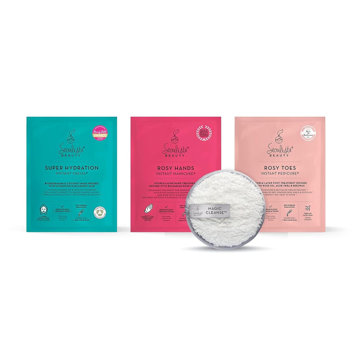 HYDRATED Gifting Bundle | SUPER HYDRATION SHEET MASK | Rosy Toes - Foot Mask Instant Pedciure | Rosy Hands - Hand Mask Instant Manicure| Magic Cleanse™ Eco-friendly Cleansing Tool