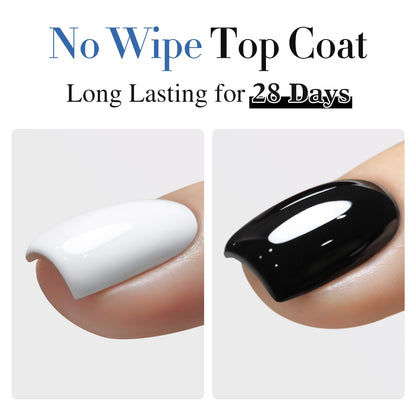 Double Rhythm 15ML No Wipe Gel Top Coat Base Coat Iridescent Glitter Shimmer 2 in 1 Nail Polish Soak Off Manicure DIY Home Salon (Clear)