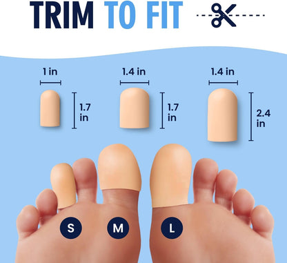 Dr. Frederick's Original Gel Toe Protectors for Men & Women - 12 ct - Toe Caps for Foot Pain Relief - Flexible Cushions for Ingrown Toenails, Corns, Calluses, Blisters, and Comfort -Beige - Large