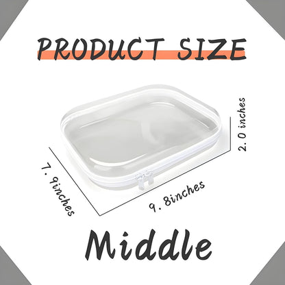 3 Pcs Zippered Transparent Cases，Clear Hard Pouch，Portable Double Zipper Hard Bag,Waterproof Clear Hard Shell Zipper Case for Cosmetic Storage, Snacks, Pencil Case (Medium*3)