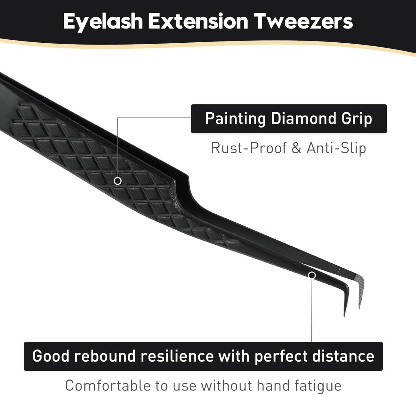 Ms.Queen Fiber Tip Tweezers for Lash Extensions, Precision 90 Degree Eyelash Tweezers for Volume & Classic Lashes,Black