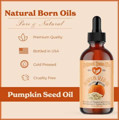 Natural Born Oils Pumpkin Seed Oil, 16oz, Organic, Cold-Pressed, Nutrient-Rich, Excellent for Radiant Skin, Lustrous Hair