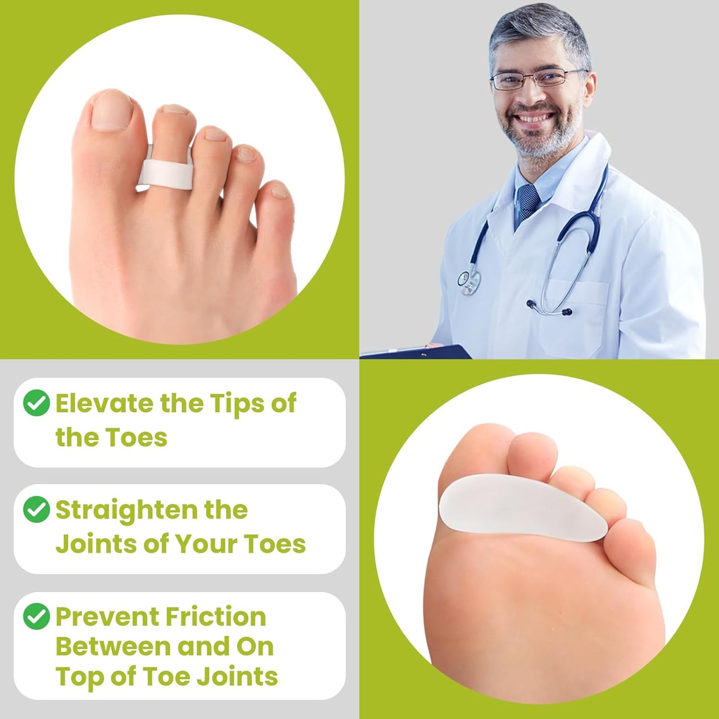 Bukihome Hammertoe Corrector Gel Toe Straighteners - 12 pcs Support Crest for Women & Men - Realign Bent, Crooked, Curled, Claw, Hammer Toes - White,Single Loop