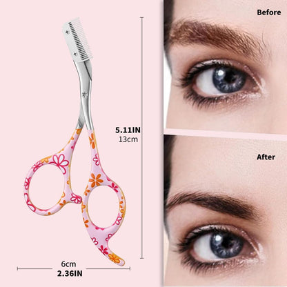 Eyebrow Trimmer with Comb Facial Grooming Scissors Kit Professional Precision Eye brow Trimmer Stainless Steel Eyebrow Trimmers Scissors with Combs Perfect for Gifts for Men and Women (Pink)