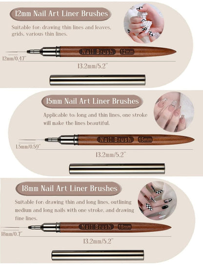 5Pcs Nail Art Liner Brushes, Fine Liner Striping Brush 6/9/12/15/18mm Thin Nail Art Design Brush with Cap Nail Brush Gel Polish Painting Nail Art Design Brushes for Long Lines, Thin Details