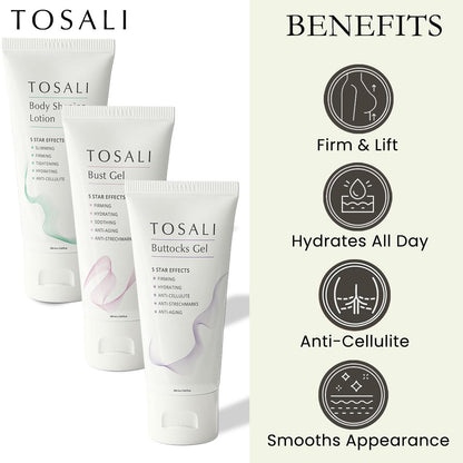 Skin Firming & Skincare Set – Buttocks Gel, Breast Firming Cream & Body Lotion – Anti-Aging, Hydrating, Stretch Marks & Cellulite Care with Caffeine & Aloe Vera