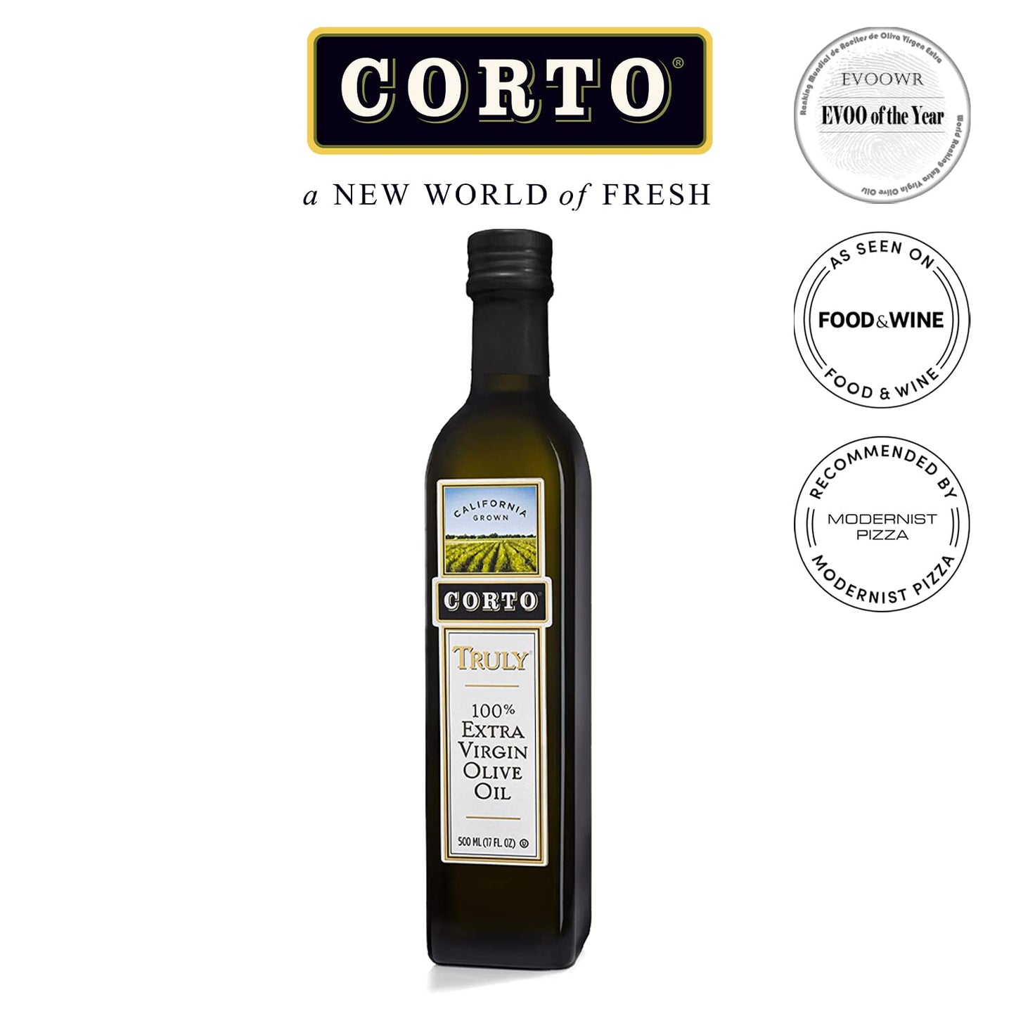 Corto TRULY® | 100% Extra Virgin Olive Oil | Floral Notes | Cold Extracted in State-of-the-Art Mill | Straight from Official Corto Olive Groves & Oil Producer | 500 mL