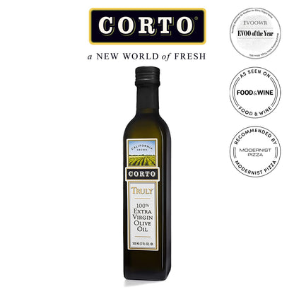 Corto TRULY® | 100% Extra Virgin Olive Oil | Floral Notes | Cold Extracted in State-of-the-Art Mill | Straight from Official Corto Olive Groves & Oil Producer | 500 mL