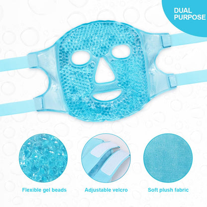 Face Eye Masks for Dark Circles and Puffiness, Migraines, Headache, Stress, Redness, Acne, Cooling Face Masks for Women Man, Hot Cold Use Ice Face Mask. (Blue set)