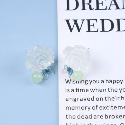 Vintage Resin Flower Earrings Camellia Flower Stud Earrings Large Transparent Flower Earrings Boho Transparent Petal Earrings Jewelry for Women