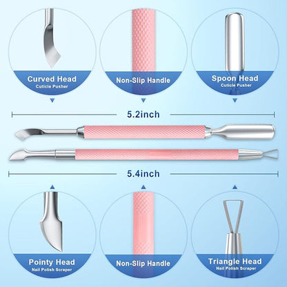 2PCS Metal Pink Cuticle Pusher