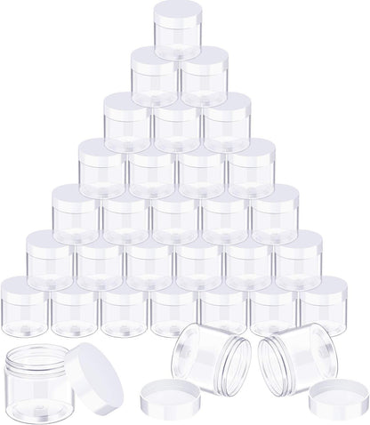 SATINIOR 36 Pieces 3 oz Plastic Jars with Lids Wide Mouth Airtight Reusable Container Acrylic Cosmetic Small Jars for Lotions Ointments Travel Toiletries Creams Make up Storage(Clear)