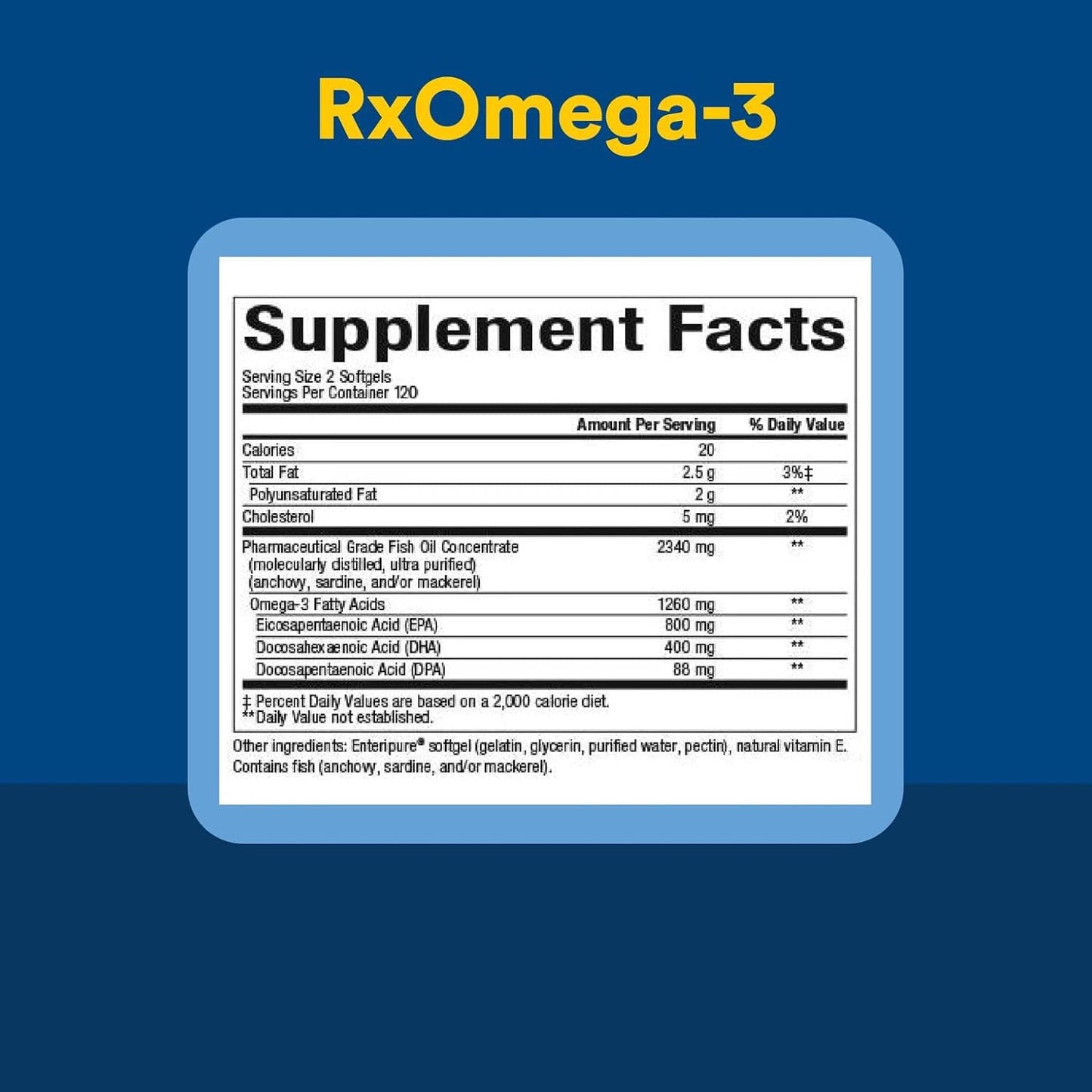 Natural Factors RxOmega-3, Natural Support for Heart Health with DHA and EPA, Daily Dietary Supplement, 120 Softgels
