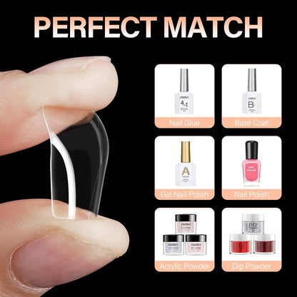 AILLSA Short Square Nails Clear Gel Nail Tips False Full Cover Soft Nails Tips for DIY Home Salon Gift, Preshaped Gelly Press on Fake Nail Tip for Nail Extension 216PCS 12 Sizes