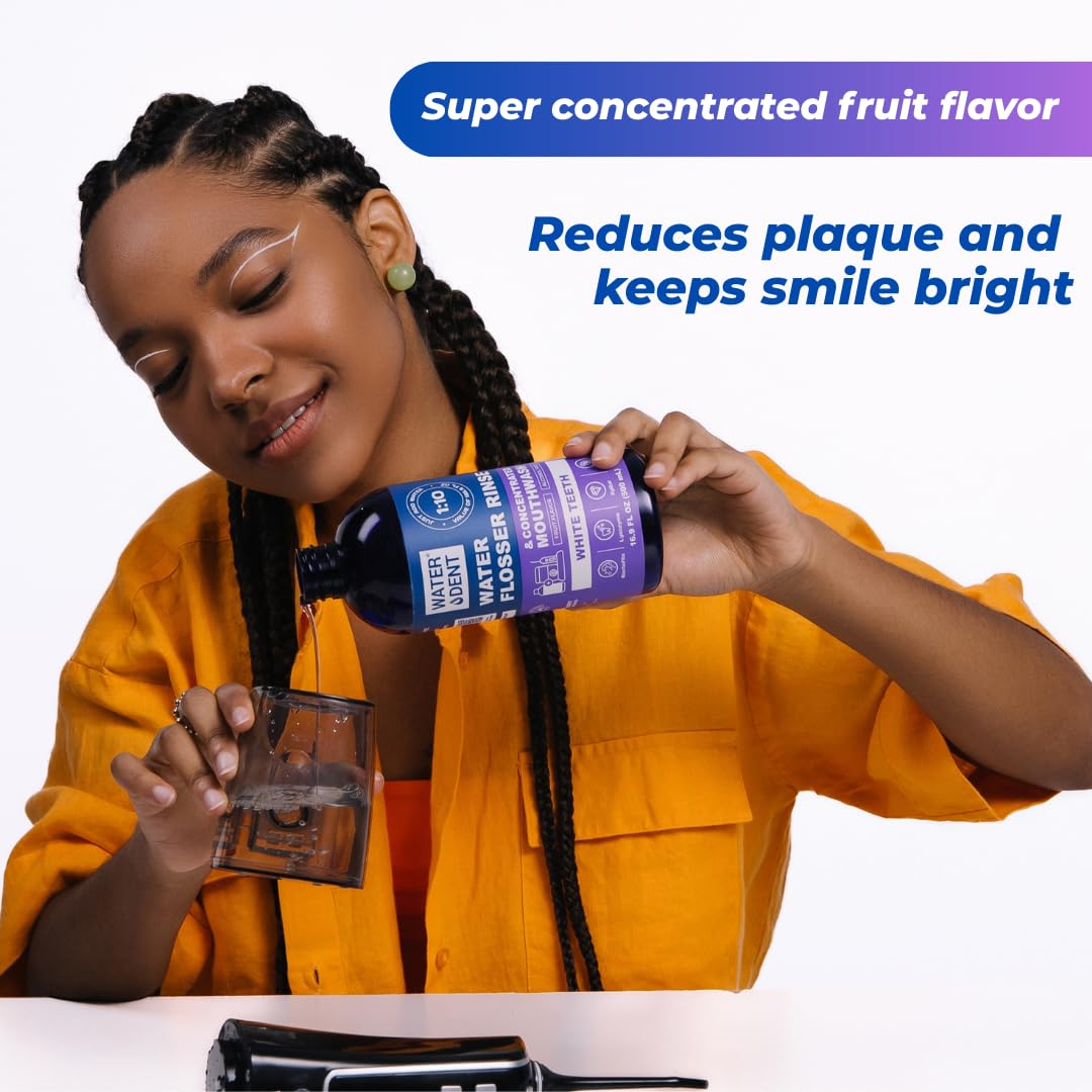 Concentrated Water flosser Rinse & mouthwash Teeth WHITENING | Add to Water Flossers| Fruit Flavor | 1 Pack = 16.9 fl.oz | Peroxide Free. Made in USA