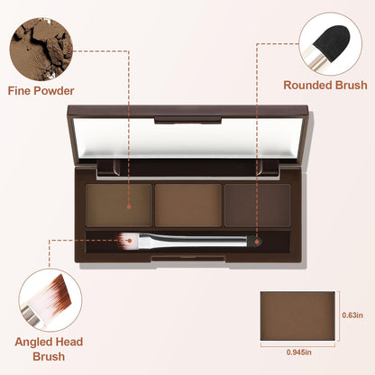 3 Colors Eyebrow Powder Set, Brow Powder Makeup Palette, Defining and Sculpting Brows, Waterproof Eye Contour Kit with Brush Applicator