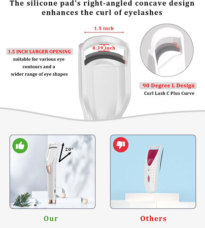 Heated Eyelash Curler Premium PRO - Fast Heat up in 8s - 24 Hours Long Lasting - Rechargeable Electric Eyelash Curler with Type-C, 2 Heat Modes, Anti-Burn Eyelid, Gift for Women Girls, White-AB