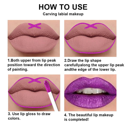 evpct 2Pcs Purple Shimmer Glitter Shiny Liquid Lipstick Lip Gloss Stain and Retractable Lip Liner Makeup Set for Women Long Lasting Waterproof 24 Hours Lipstick labial mate larga duracion 24 51#