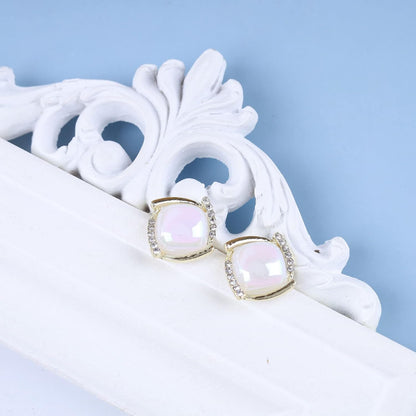 Vintage Crystal Square Earrings Moonstone Square Stud Earrings Gold Rhinestone Opal Stone Earrings Geometry Moonstone Earrings Jewelry for Women