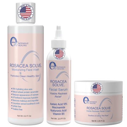 Rosacea Treatment Skincare for Women & Men - Face Wash, Rosacea Cream & Face Serum, Moisturizer Redness Reducing Skin Care with Aloe Vera, Hyaluronic Acid & Fruit Extracts, Made in USA by e70