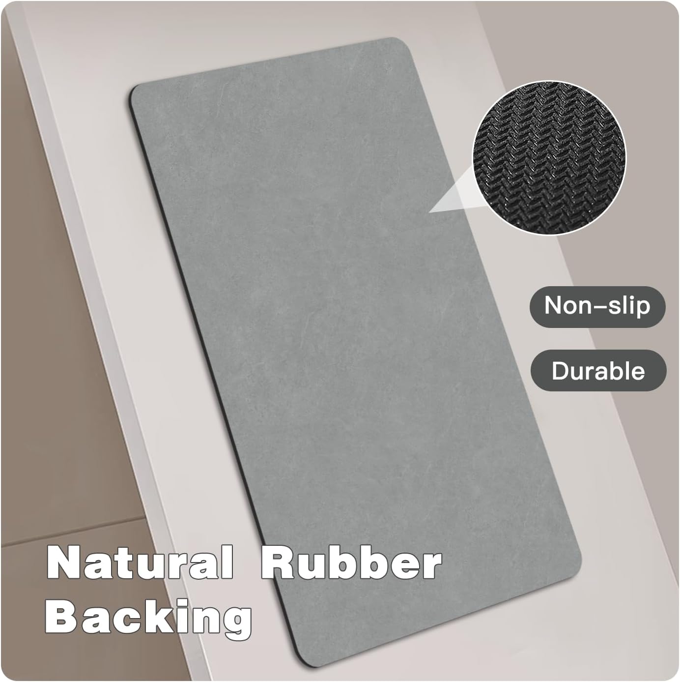 Bathroom Mat Quick Dry, Bathroom Rugs Non Slip Washable Thin Absorbent Bath Mat Fits Under Door Bathroom Floor Mat Perfect for Bath, Shower, or Sink 20"x30" Light Grey