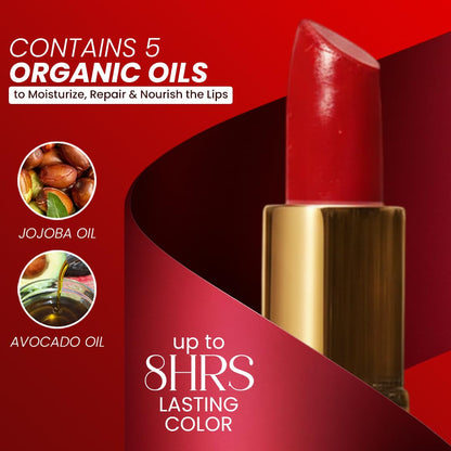 𝗘𝘀𝘀𝗲𝗻𝗰𝗲 𝗼𝗳 𝗔𝗿𝗴𝗮𝗻 Deep Moisturizing Red Lipstick, Long Lasting Lipstick & Lip Care in 1 with Pure Organic Argan Oil, Shea Butter, Jojoba Oil & Aloe Vera Hydrating, Roses R Red