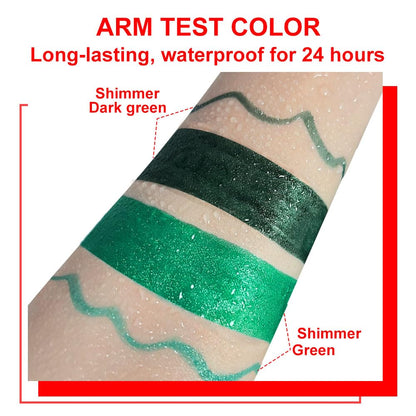 evpct 2Pcs Emerald Dark Green Glitter Shimmer Liquid Eyeliner Eye Shadow Makeup Pencil, Green Face Body Glitter Fake Eyelashes Lashes Mascara Accessories, Sparkle Metallic Colored Eyeliner Waterproof