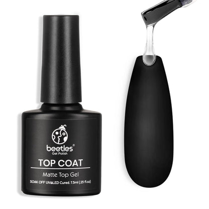 Beetles Matte Gel Top Coat for Gel Nail Polish, 7.5ML Chrome Proof Matte Top Coat No Wipe Powder-Resist Matte Finish for Detail Chrome Nail Powder Painting Long Lasting UV Nail Art