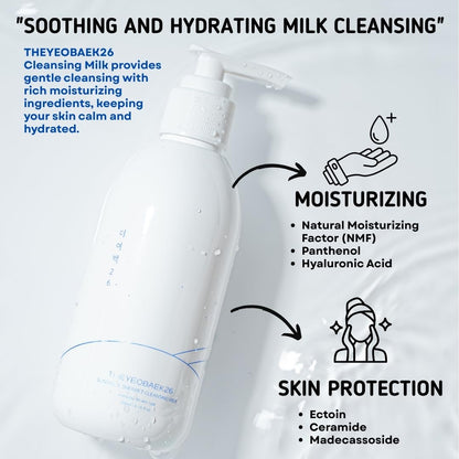 Korean Cleansing Milk for Face – Gentle Facial Cleanser for Dry & Sensitive Skin, Hydrating Makeup Remover, 6.76 Fl Oz (200ml)