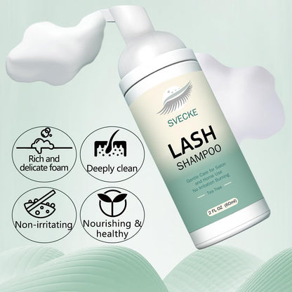 Lash Shampoo Kit Eyelash Extension Cleanser, Eyelash Shampoo for Lash Extensions, Lash Cleaner Eyelid Foam Cleaning Kit for Salon Home Use (Tea Tree)