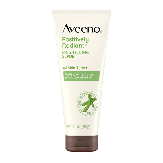 Aveeno Positively Radiant Brightening Face Scrub & Exfoliating Daily Face Wash, Moisture-Rich Soy Extract, Oil-Free, Soap-Free, Hypoallergenic, Non-Comedogenic, Improves Tone & Texture, 7 oz