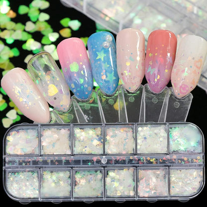 24 Grids Holographic Nail Sequins and 1 Pcs Tweezers,Iridescent Mermaid Flakes Ultra-Thin Colorful Flakes Glitter Sticker,DIY Face Body Eyes for Nail Art Decoration