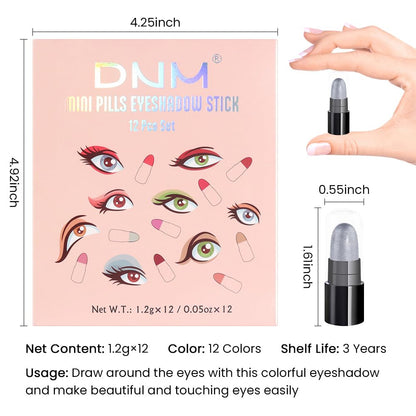 evpct 12Pcs Capsule Cream Eye Shadow Brightener Sticks Set for Eyes, Pearl White Smokey Black Gray Khaki Royal Blue Violet Purple Silver Shimmer Matte Pencil Eye shadow Applicator Stick Palette Makeup