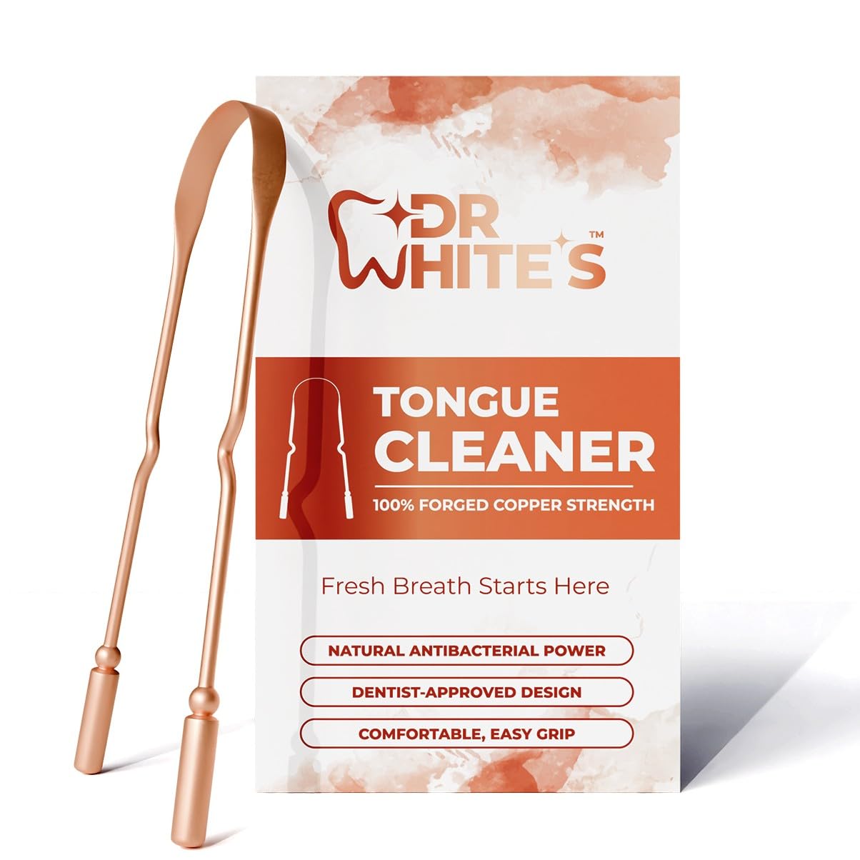 Dr. White’s Copper Tongue Scraper – Dentist-Designed Tongue Cleaner Tool for Fresh Breath, Dual-Grip, Rust-Resistant, Built to Last – 100% Forged Copper, For Adults & Kids (Single)